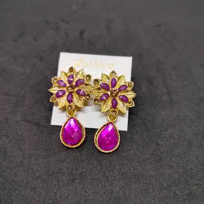 Estele Gehena - Gold Tone pink Flower Stud