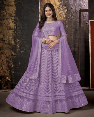 Embroidered Semi Stitched Lehenga Choli (Purple)