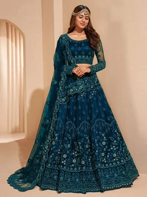 Embroidered Semi Stitched Lehenga Choli (Light Blue)