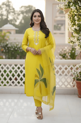 Roman silk woman kurti with pant and dupatta