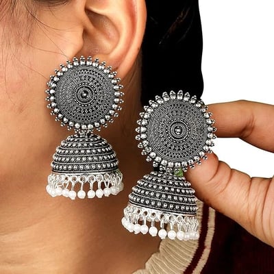 Antique silver Metal Earring Jhumka - Ear Ring  