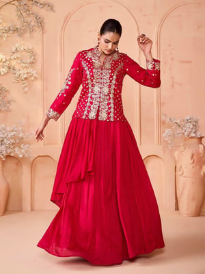 Madhuram Embroidered Stitched Lehenga with Jacket (Pink)