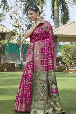 Pink Banarasi cotton silk saree  green blouse
