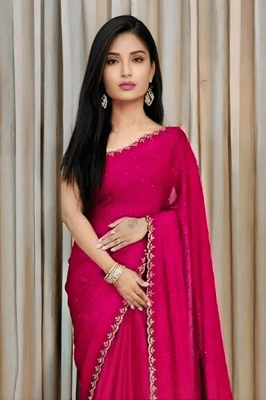 Emblished Chinnon Silk Saree With Blouse Piece light pink 