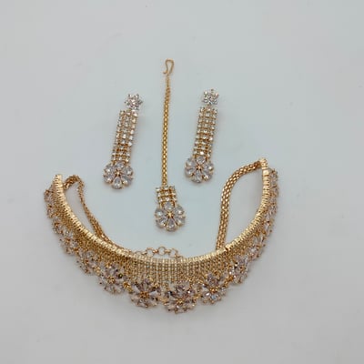jewelry set gold-plated matching earrings, tikka