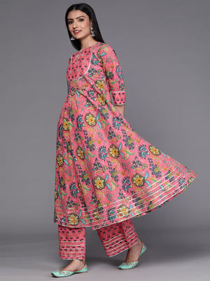Libas Floral Printed Anarkali Kurta With Palazzos & Dupatta