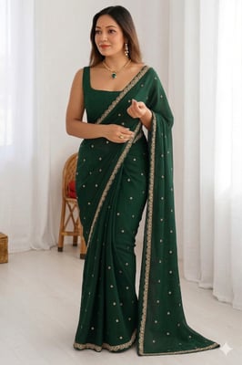 Cut Work Lace Border Embroidered Rangoli silk Saree