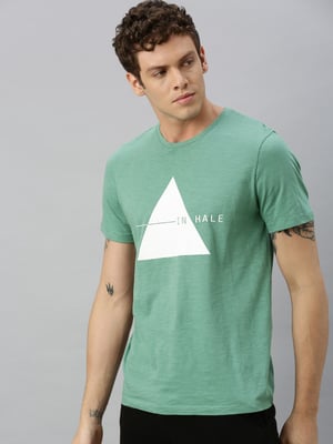 HRX Men Green Printed Bio Wash Yoga Pure Cotton T-shirt