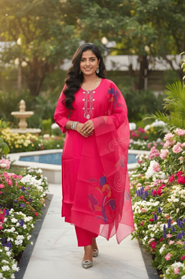 Roman silk woman kurti with pant and dupatta