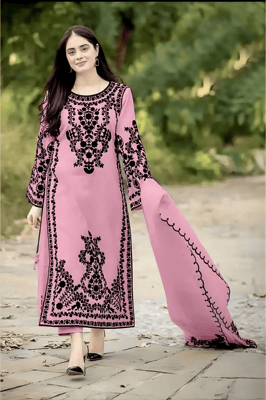 Partywear Look Long Embroidered 3-Piece