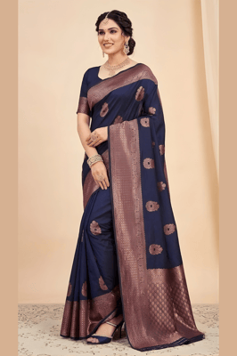 Blue Kanjivaram Silk Saree With Blouse Piece 