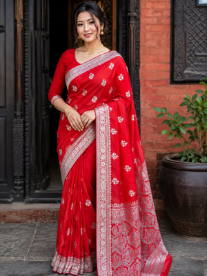 Teej Special Red Banarasi Silk Saree 