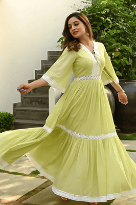 Stylish Flared Gown For Women (Olive)