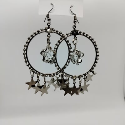 Silver Toned Hoop Stars and Spikes Style Earrings 