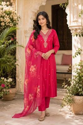 Roman silk woman kurti with pant and dupatta