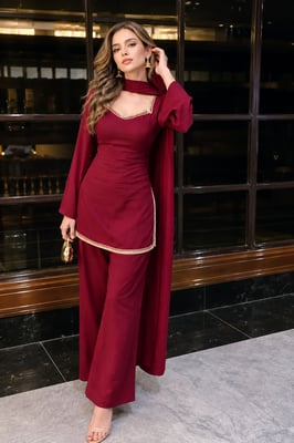 90s Style Golden Emblished Border Kurta Set