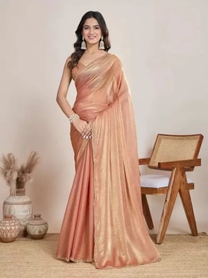  Embellished Bollywood Chiffon, Organza Saree (Orange)