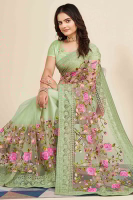 Floral Olive Green Saree