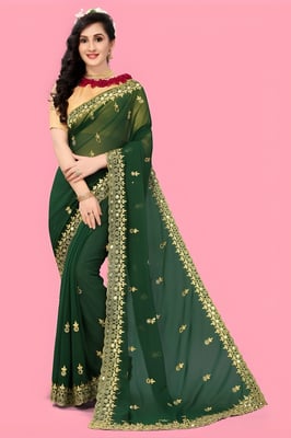 Self Design, Embroidered cut work Georgette Saree 