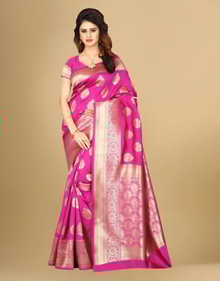 Pink Kanjivaram Silk Saree With Blouse Piece 