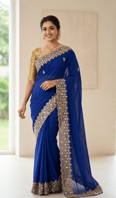 Self Design, Embroidered cut, diamond work Georgette Saree 