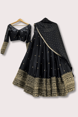 fancy work embroidered silk lehenga choli.