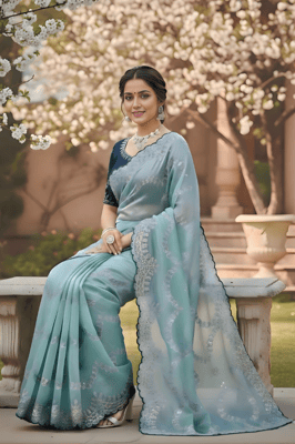 Buy Burberry Organza Saree with Blouse Piece