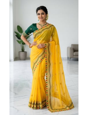  Mustard Yellow Georgette Saree 