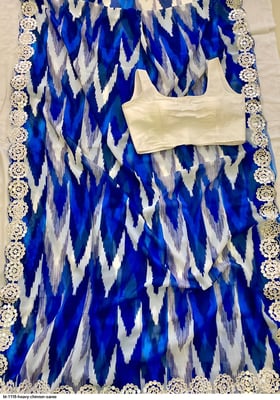 Chinnon Silk Mirror Border Printed Classic Saree With Blouse Piece 