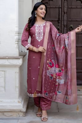Pink Kurta Pant Dupatta Set 