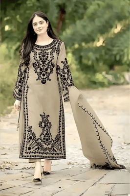 Partywear Look Long Embroidered 3-Piece