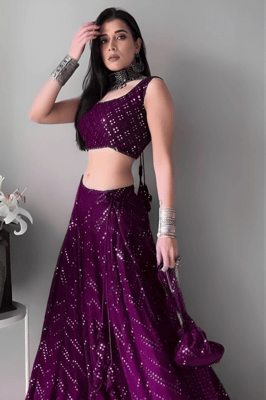 Embroidered Semi Stiched Lehenga choli ( purple)