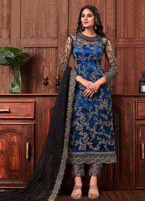 Semi Stitched Partywear Kurta Pant Dupatta Set