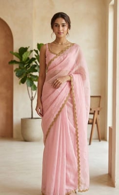 soft pastel pink with a subtle sheen and features the exact intricate gold beaded scalloped border