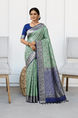 Buy ethnic parrot green and dark green art silk or silk blend saree, 