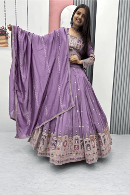 Fancy Embroidered Silk Lehenga Choli Dupatta Set for Women