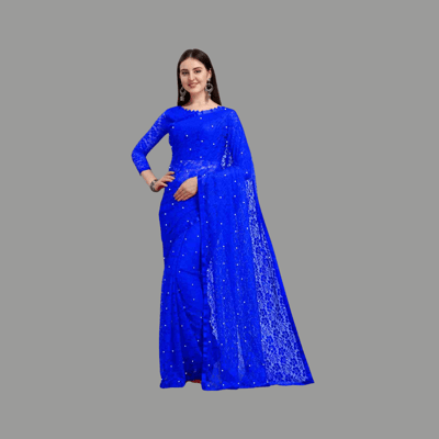Self Design Women Bollywood Net Saree (Blue)