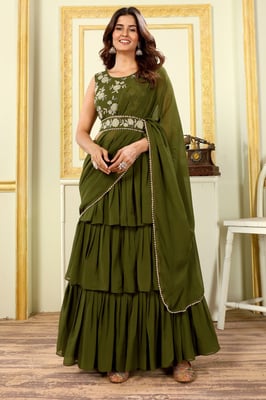 Ready to Wear Embroidered Bollywood Georgette Saree (Green)