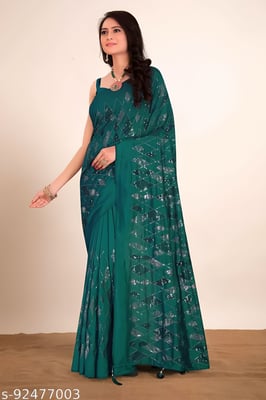Bollywood Vichitra Silk Double Sequence Saree (Morpankh) 