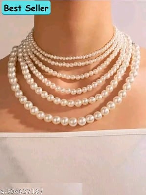 MJ Pearl Multilayer Beaded Choker Necklace Set for Women