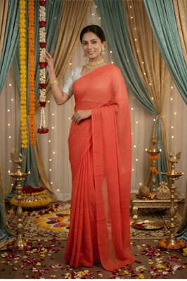 Full Sequence Work Gajarai Saree with White Blouse Piece 