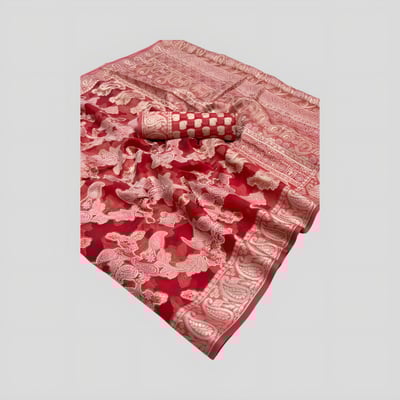 Women Fashion Organza Silk Saree (Red) 