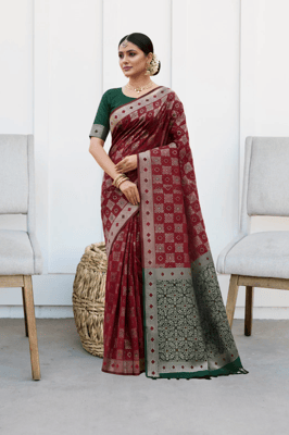 Buy ethnic maroon and dark green art silk or silk blend saree, 