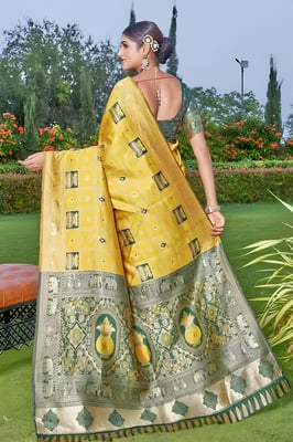 Rich Yellow Banarasi Cotton Silk Saree with Blouse Piece 