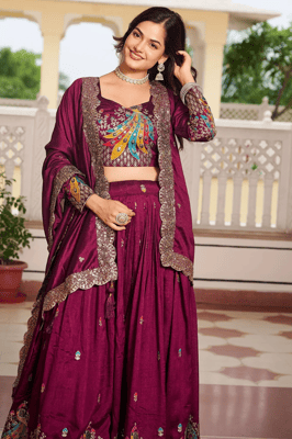 Fancy Embroidered Silk Lehenga Choli Dupatta Set for Women