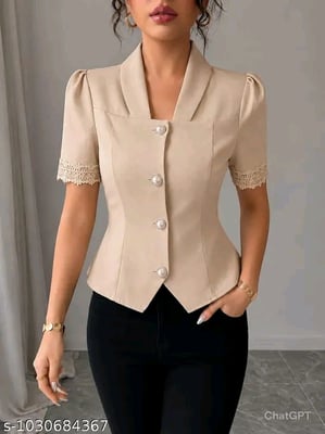 New elegant stylice kollar and crystals buttons top for woman