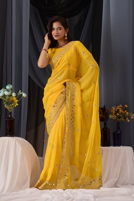 Self Design, Embroidered Bollywood Georgette Saree (yellow) 