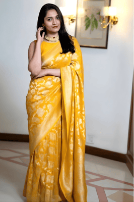 Women's Banarasi Soft Lichi Silk Saree Yellow 