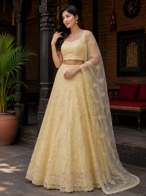 Embroidered Semi Stitched Net Lehenga for Women