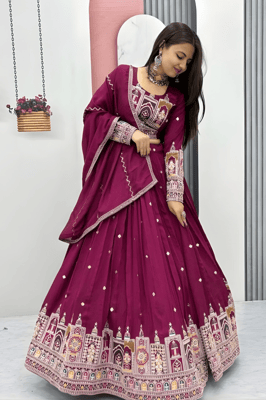 Fancy Embroidered Silk Lehenga Choli Dupatta Set for Women